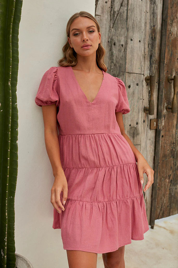 Bianca Mini Dress Pink by Buddha Wear is currently available from Rawspice Boutique, South West Rocks.