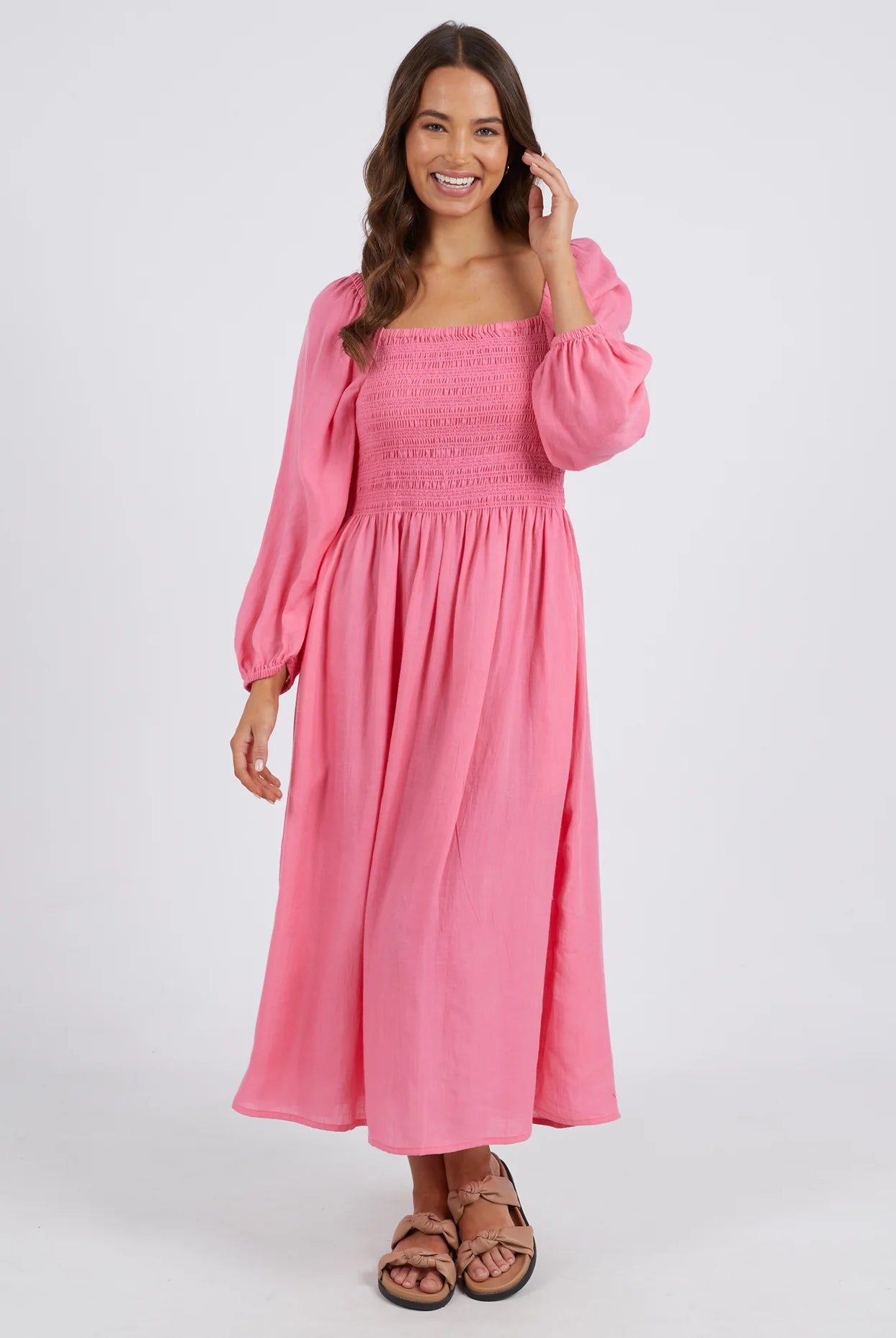 Dusk Midi Dress Pink Lemonade by Elm is currently available at Rawspice Boutique, South West Rocks.