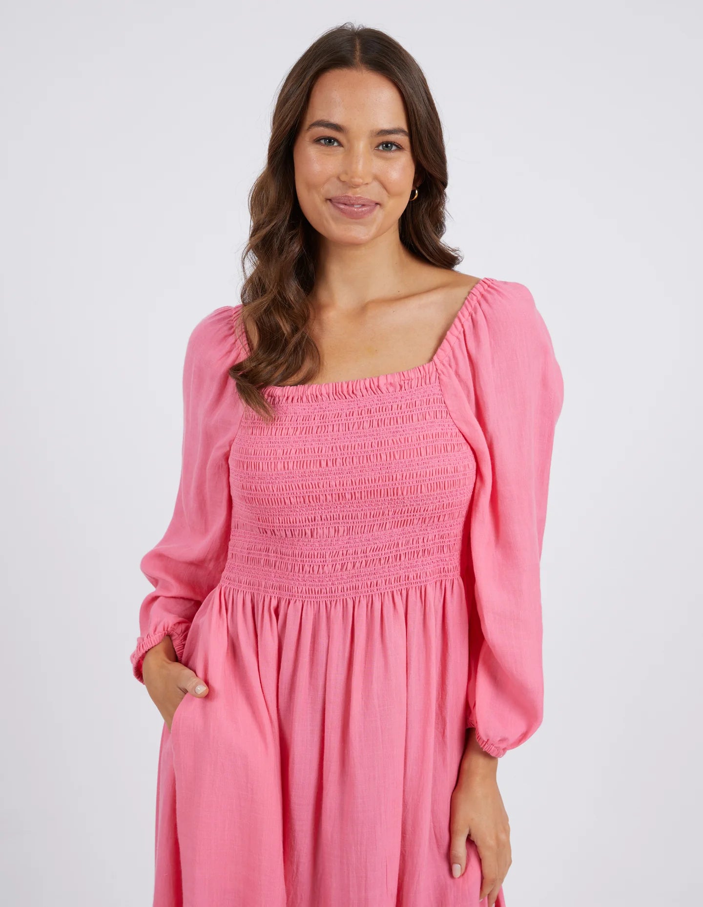 Dusk Midi Dress Pink Lemonade by Elm is currently available at Rawspice Boutique, South West Rocks.