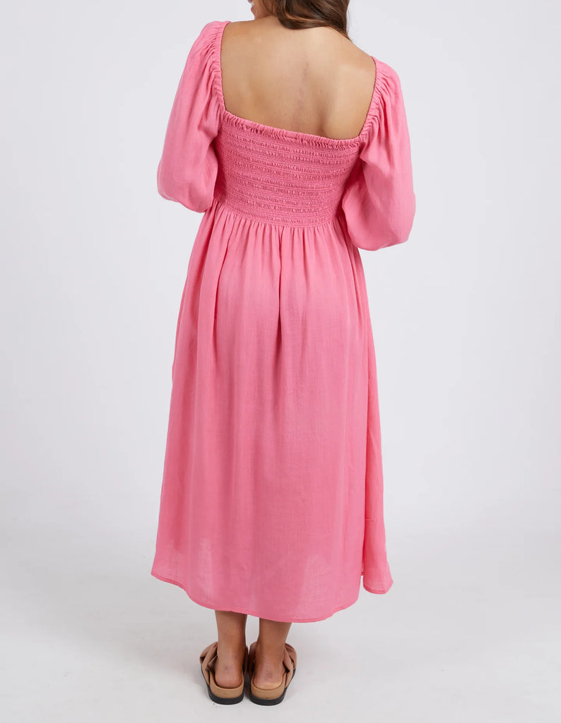 Dusk Midi Dress Pink Lemonade by Elm is currently available at Rawspice Boutique, South West Rocks. 