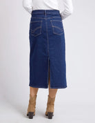 Eloise Denim Midi Skirt Dark Blue by Elm is currently available from Rawspice Boutique, South West Rocks.