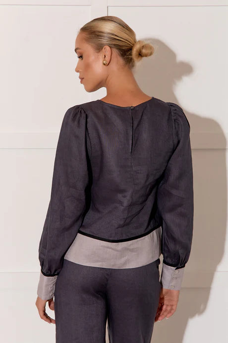 Hannah Contrast Top - Charcoal by Adorne is currently available at Rawspice Boutique, South West Rocks.