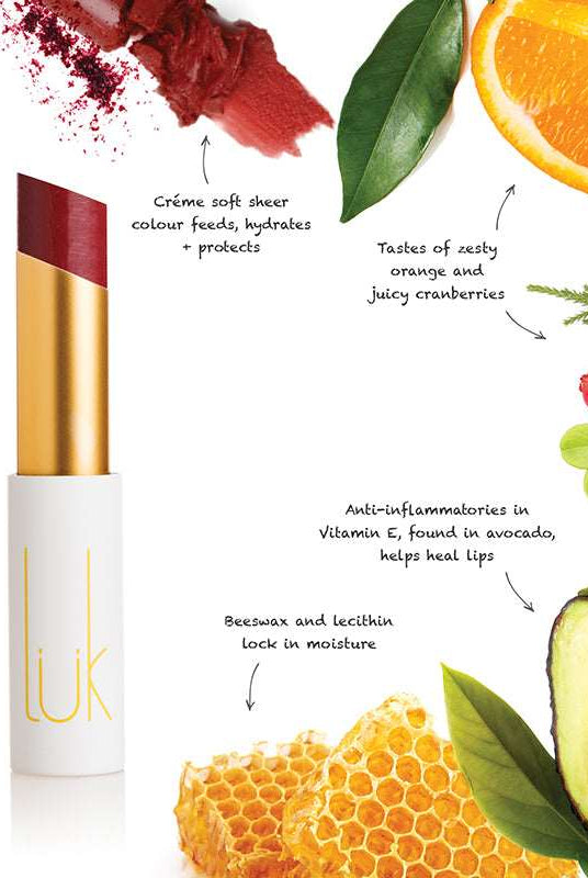 Lip Nourish - Cranberry Citrus by Luk Beautifood available at Rawspice Boutique.