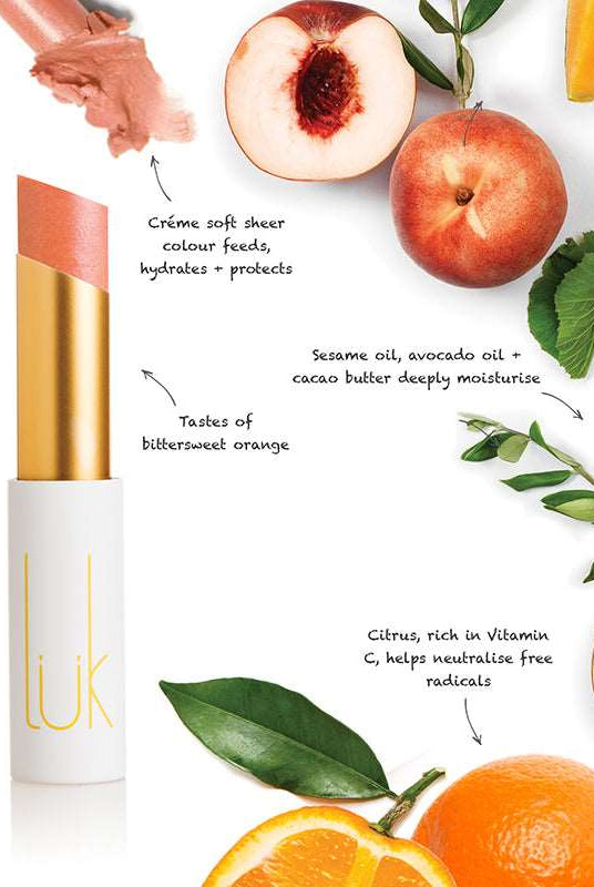 Lip Nourish - Peach Melon by Luk Beautifood available at Rawspice Boutique.