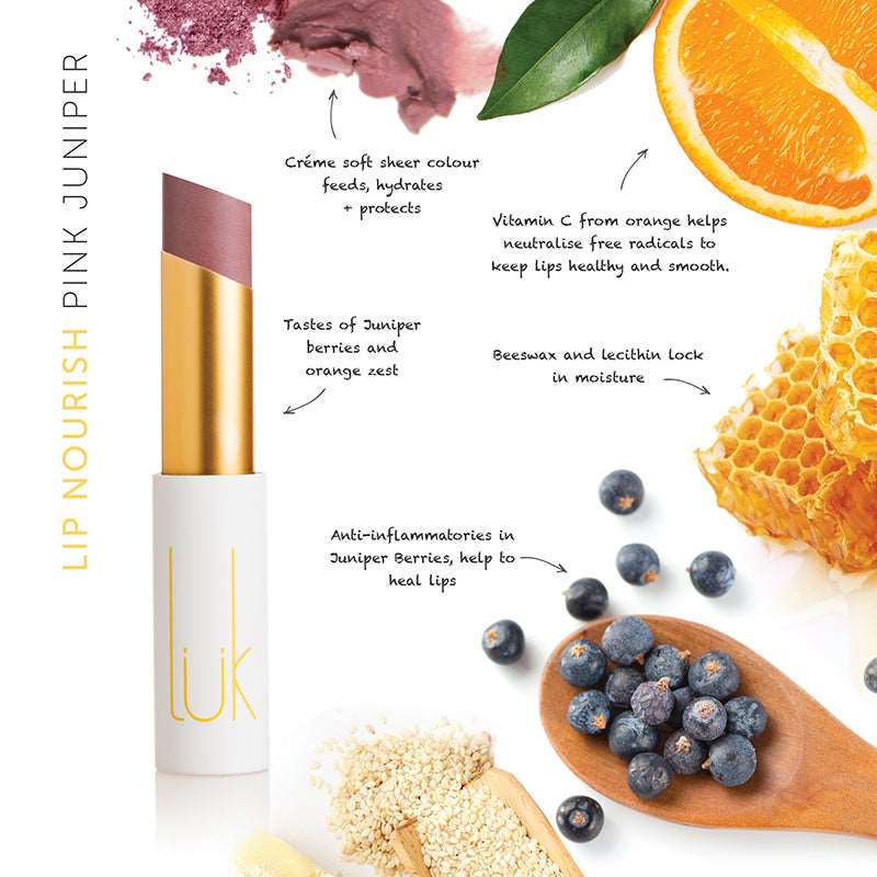 Lip Nourish - Pink Juniper by Luk Beautifood available at Rawspice Boutique.