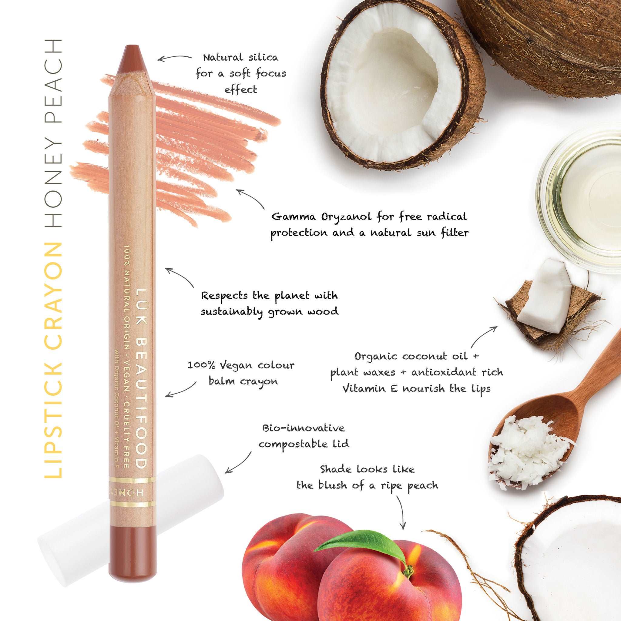 Lipstick Crayon - Honey Peach by Luk Beautifood available at Rawspice Boutique.