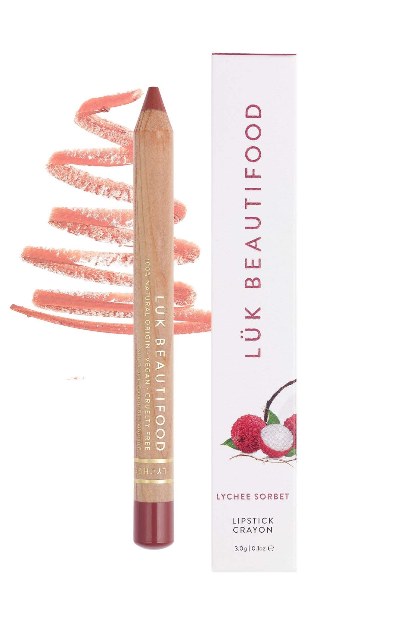 Lipstick Crayon - Lychee Sorbet by Luk Beautifood available at Rawspice Boutique.