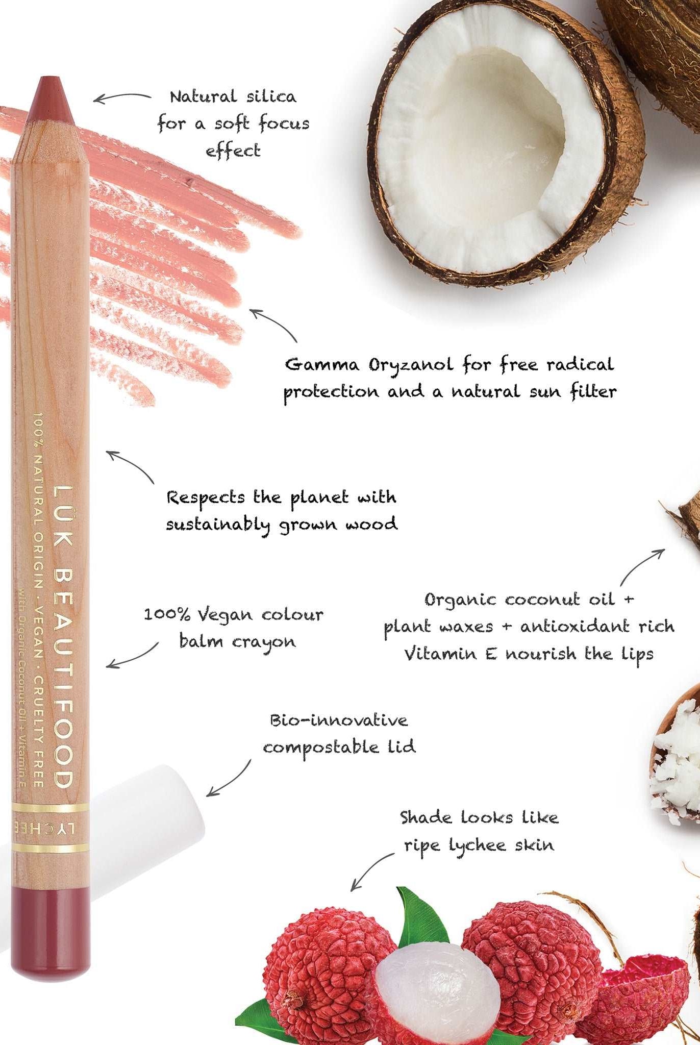 Lipstick Crayon - Lychee Sorbet by Luk Beautifood available at Rawspice Boutique.