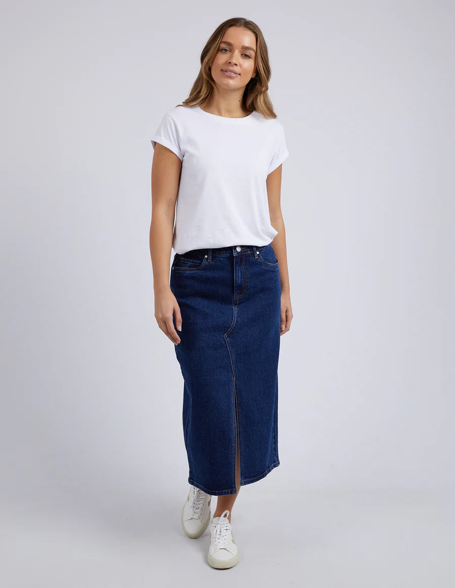 Scout Midi Skirt Indigo by Foxwood Denim is currently available at Rawspice Boutique, South West Rocks.