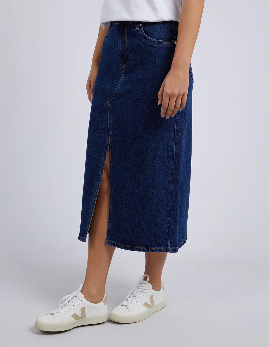 Scout Midi Skirt Indigo by Foxwood Denim is currently available at Rawspice Boutique, South West Rocks.