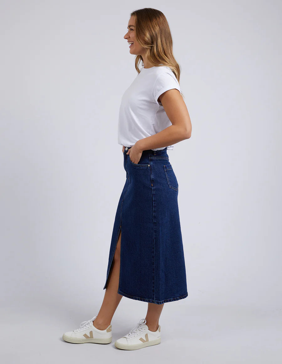 Scout Midi Skirt Indigo by Foxwood Denim is currently available at Rawspice Boutique, South West Rocks.