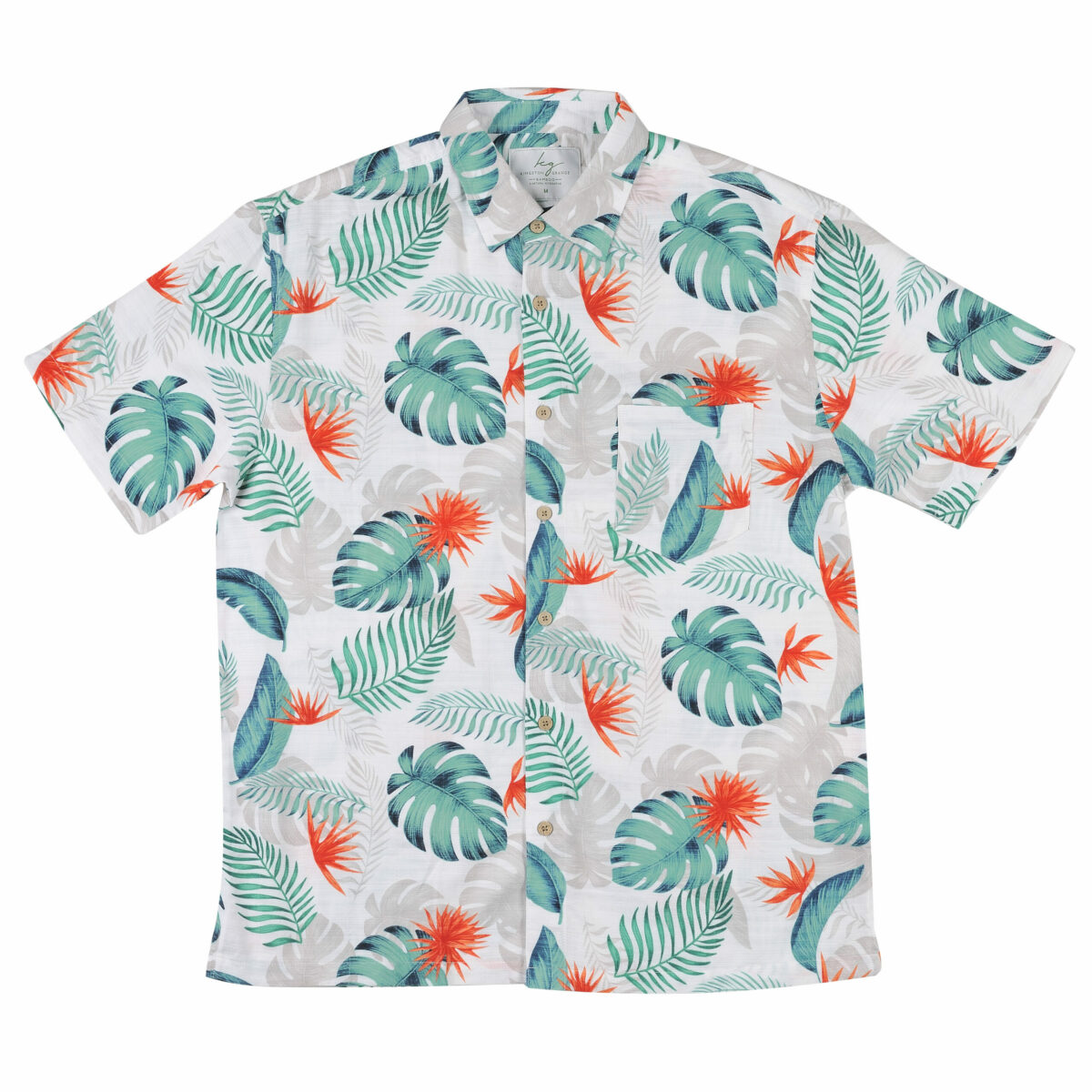 Men’s short sleeve bamboo shirt with chest pocket and coconut-shell look buttons, made from bamboo fiber and cotton blend. Loose, comfortable fit.