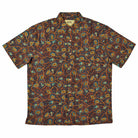Men’s short sleeve bamboo shirt featuring a chest pocket and bamboo wood-look buttons, inspired by Warlpiri Yankirri Jukurrpa (emu Dreaming) design, made from bamboo fiber and cotton blend.