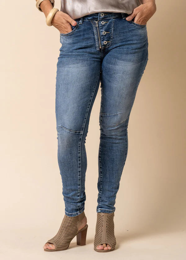 The Denim Blue Anica Pants by MIRRA MIRRA by IMAGINE FASHION are currently available at Rawspice Boutique.