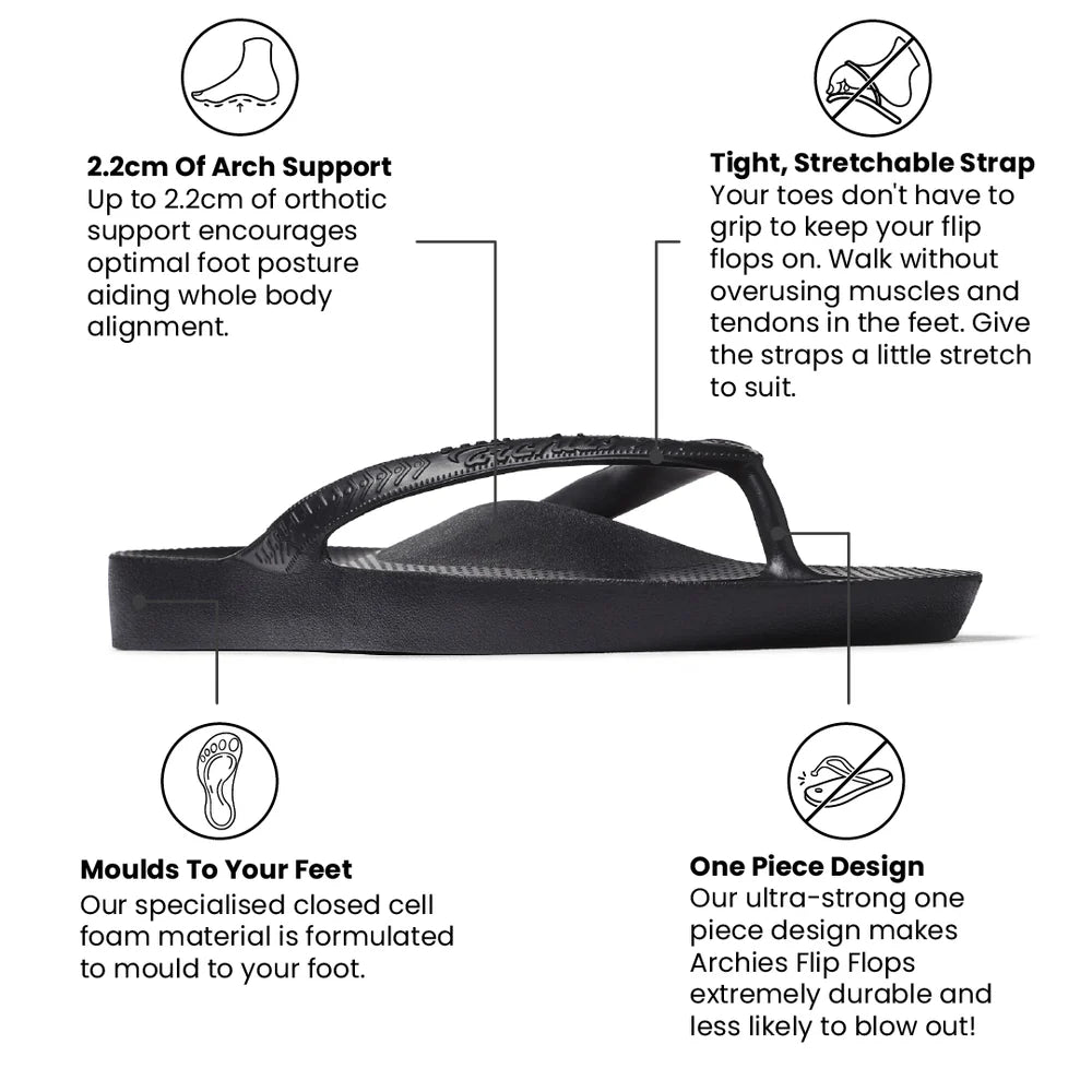 The Black Arch Support Thong by Archies is available at Rawspice Boutique.