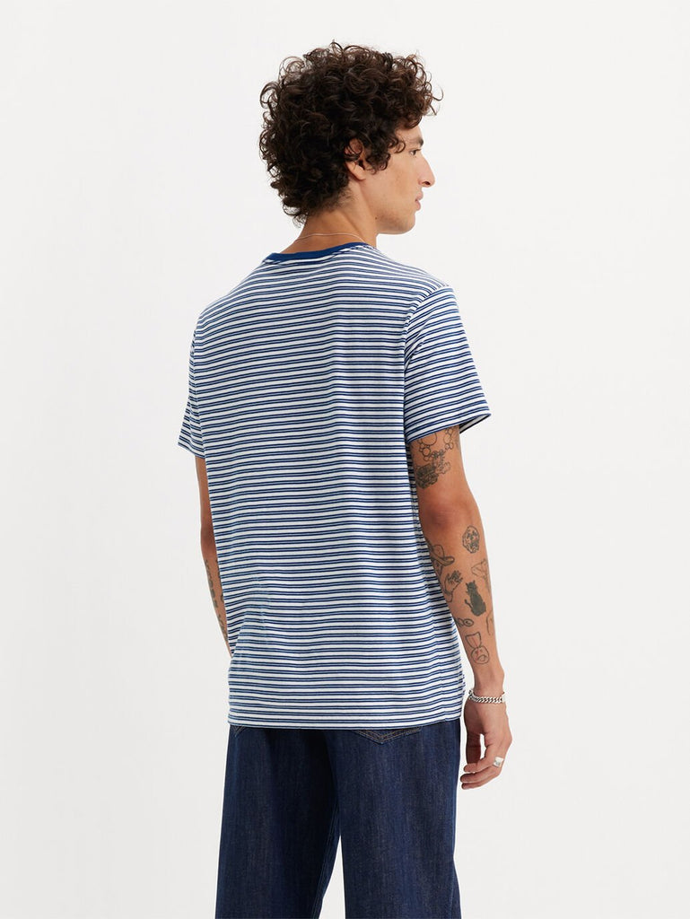The Laguna Stripe Navy Peony Men's Relaxed Baby Tab Short-Sleeve T-Shirt by  Levi's is currently available at Rawspice Boutique.