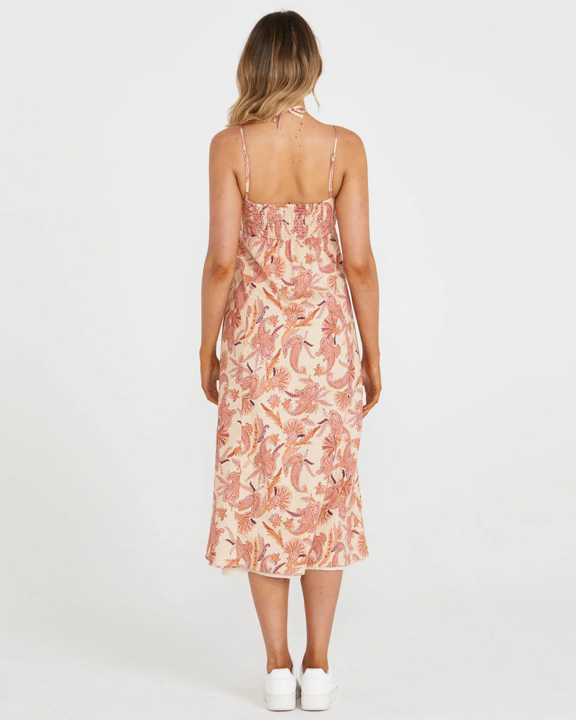 The Persian Paisley Clara Midi Dress by SASS is currently available at Rawspice Boutique.