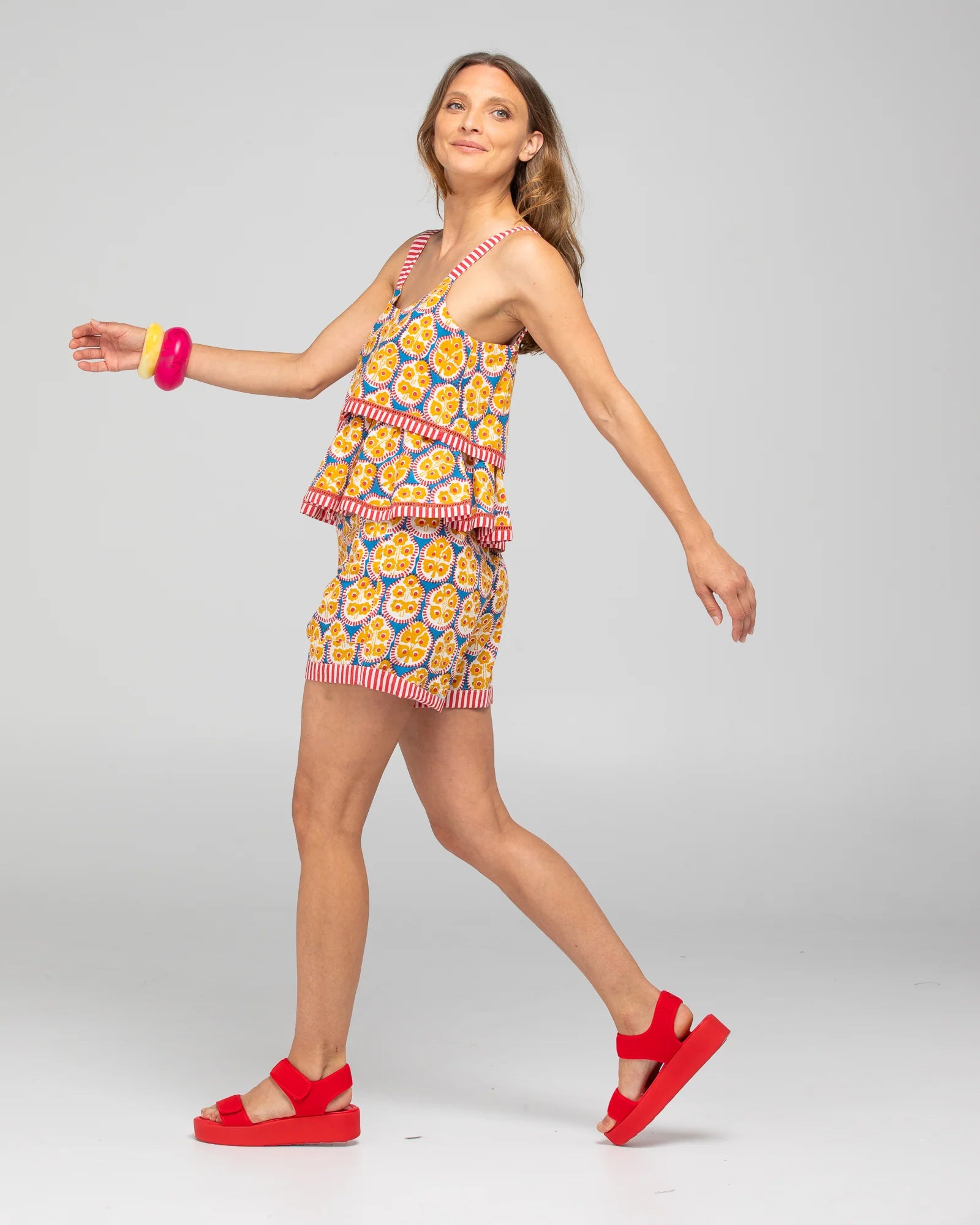 Emilia Blue cotton top with unique print and relaxed fit