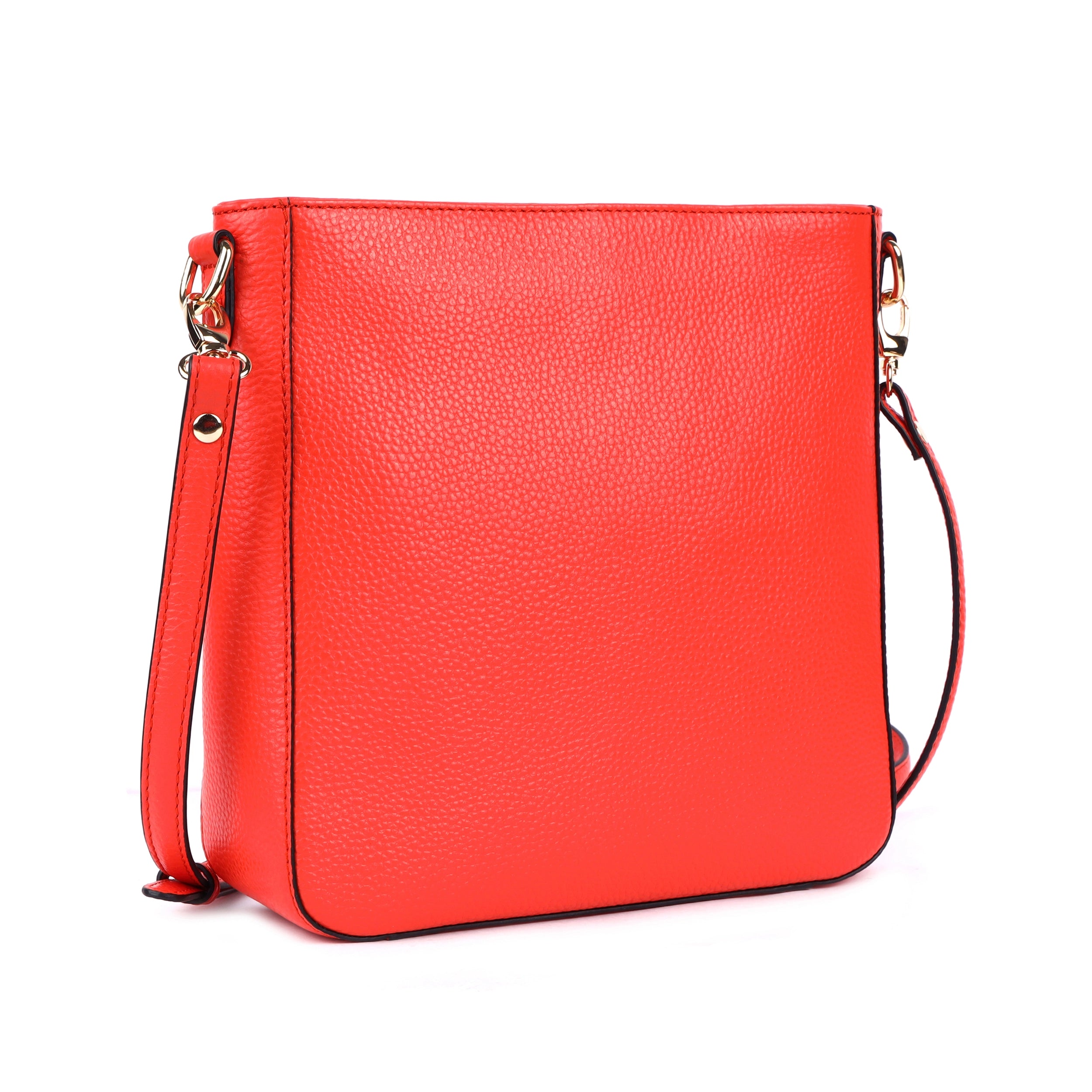 Rugged Hide Darwin Bag, a structured leather crossbody bag with gold fittings, textured Floater leather, versatile adjustable straps, and multiple internal and external pockets. Features a stripe lining for added style.