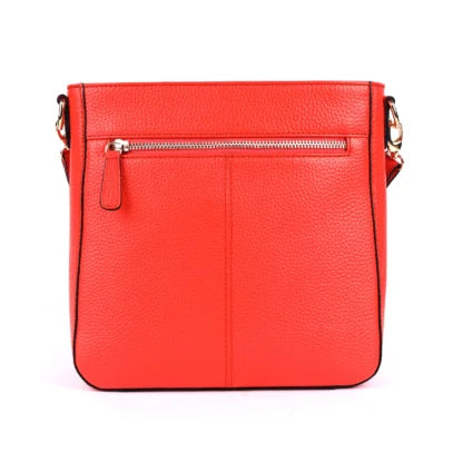 Rugged Hide Darwin Bag, a structured leather crossbody bag with gold fittings, textured Floater leather, versatile adjustable straps, and multiple internal and external pockets. Features a stripe lining for added style.