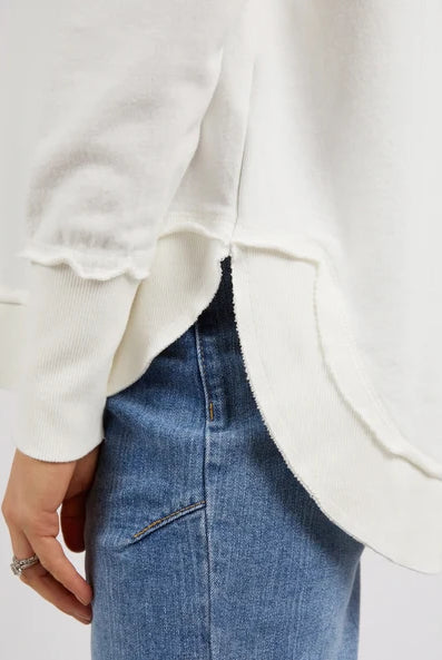 Delilah Crew jumper in Vintage White featuring a crew neckline, ribbed detailing, and a relaxed fit with a curved hem.