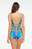 A woman modelling The Florence V Neck Plunge One Piece Swimwear With Tummy Control by TOGS from behind