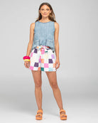 Hazel Short in Gea print. Lightweight, flattering summer shorts styled with a matching Hara Top for a coordinated warm-weather look.