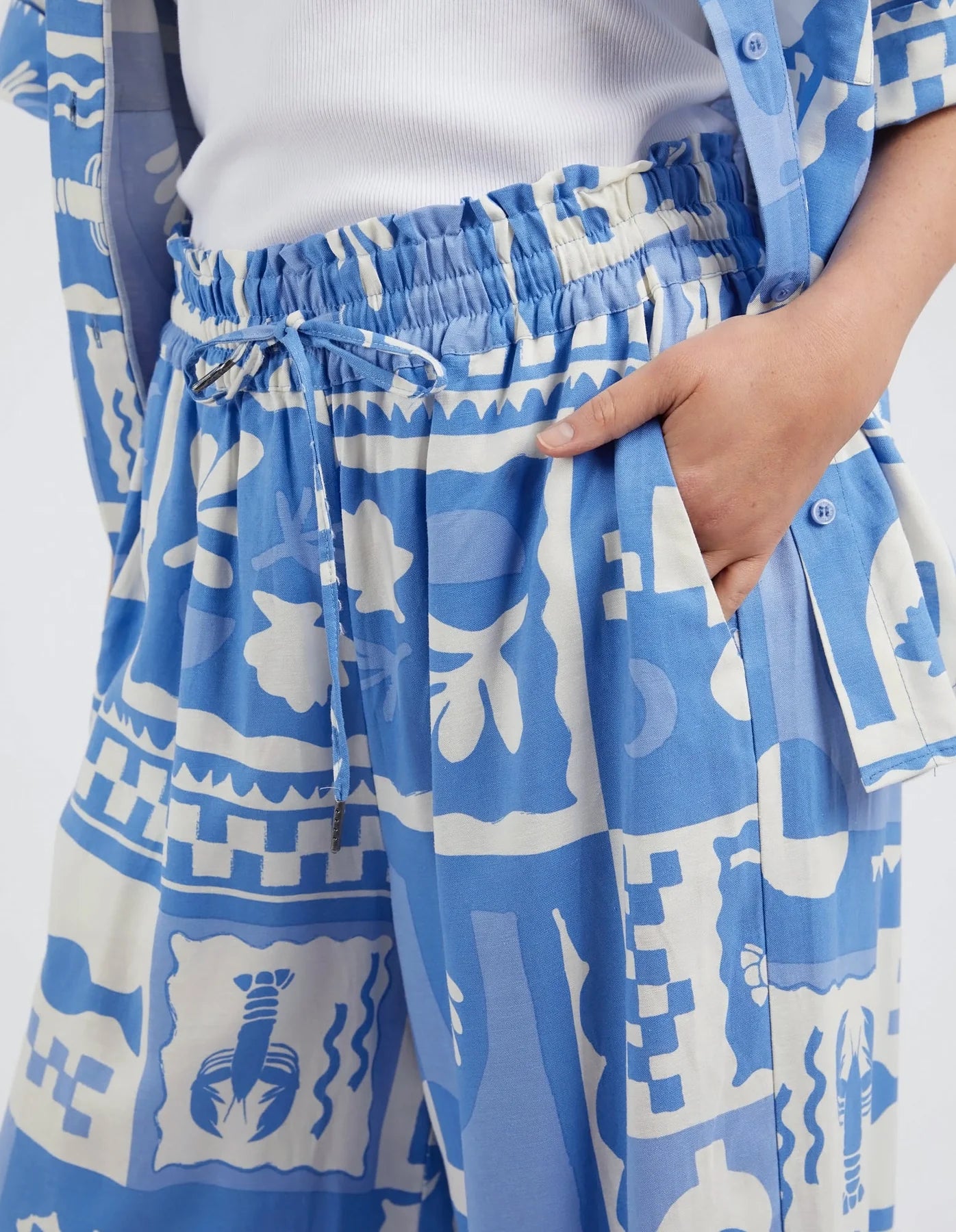 Add a pop of style to your wardrobe with the Postcard Print Holiday Sun Pants.