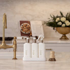 Kitchen Rituals Gift Set – Lemon Myrtle & Honeydew featuring Dishwashing Liquid, Bench Spray, Hand Wash, and natural bamboo dish brush in a Crisp White set.