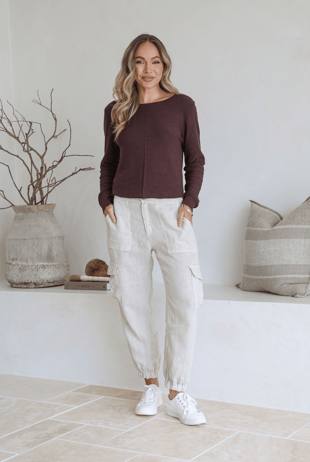 Brown 100% cotton light knit top with a breathable, timeless design, ideal for layering or wearing alone for everyday comfort and style.