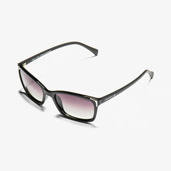 A pair of display Little Leticia Black UV Rays Sunglasses by Locello