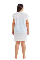 White Mesh Beach Cover-Up – lightweight, knee-length kaftan with a V-neckline and capped sleeves, perfect for layering over swimwear on holiday.