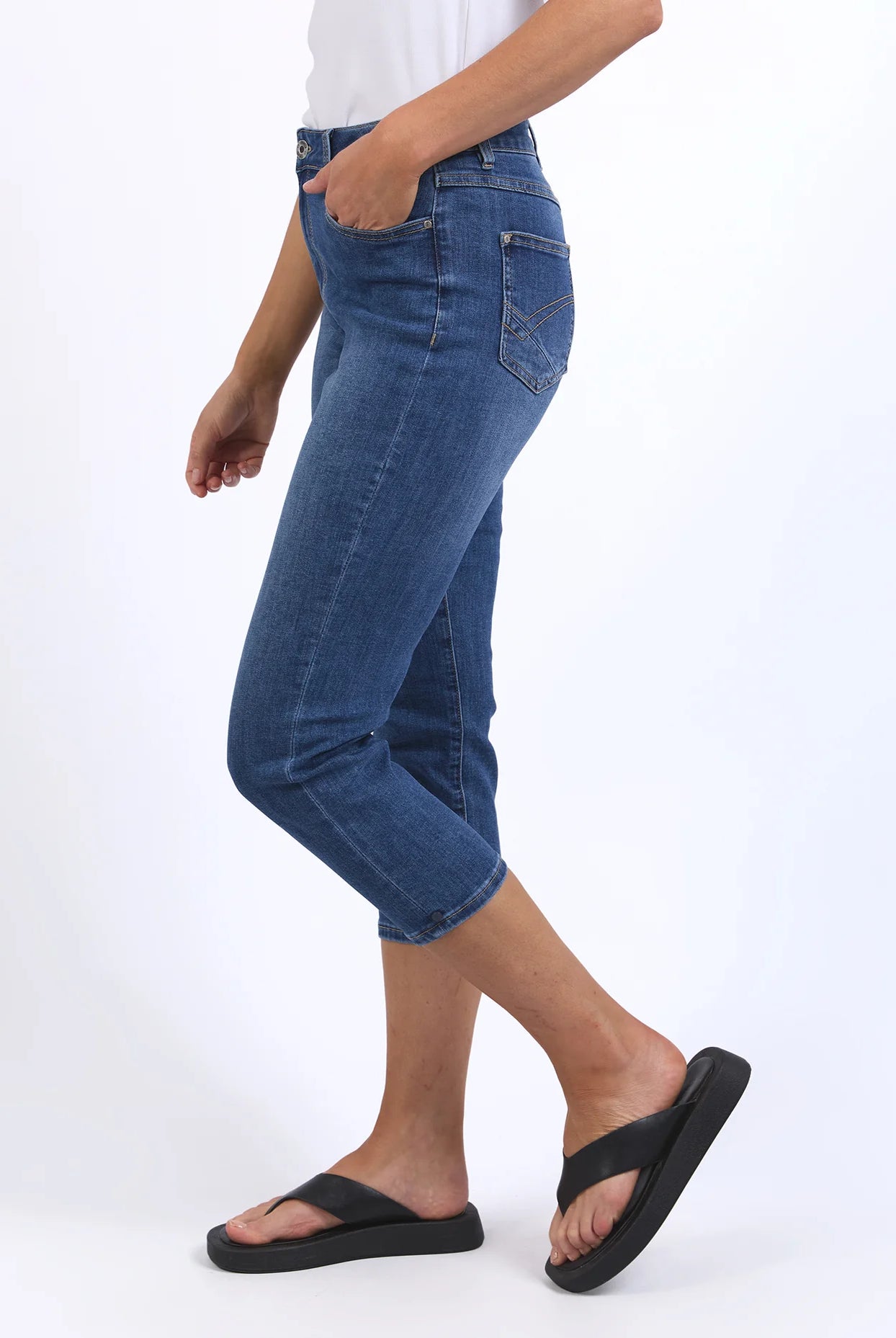 The Blue Mollie Capri Jean by Elm is available at Rawspice Boutique.