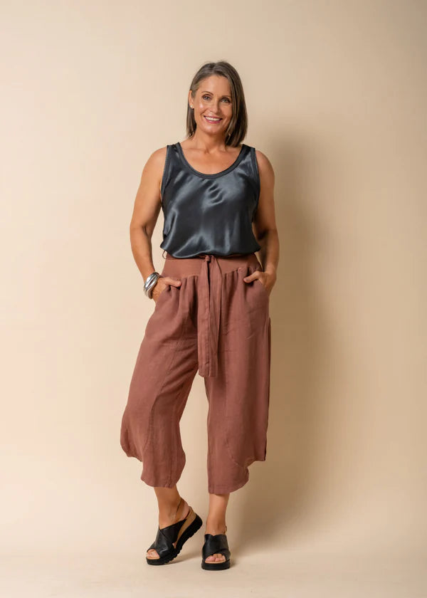 The Nutmeg Addison Linen Pants by MIRRA MIRRA by IMAGINE FASHION are currently available at Rawspice Boutique.