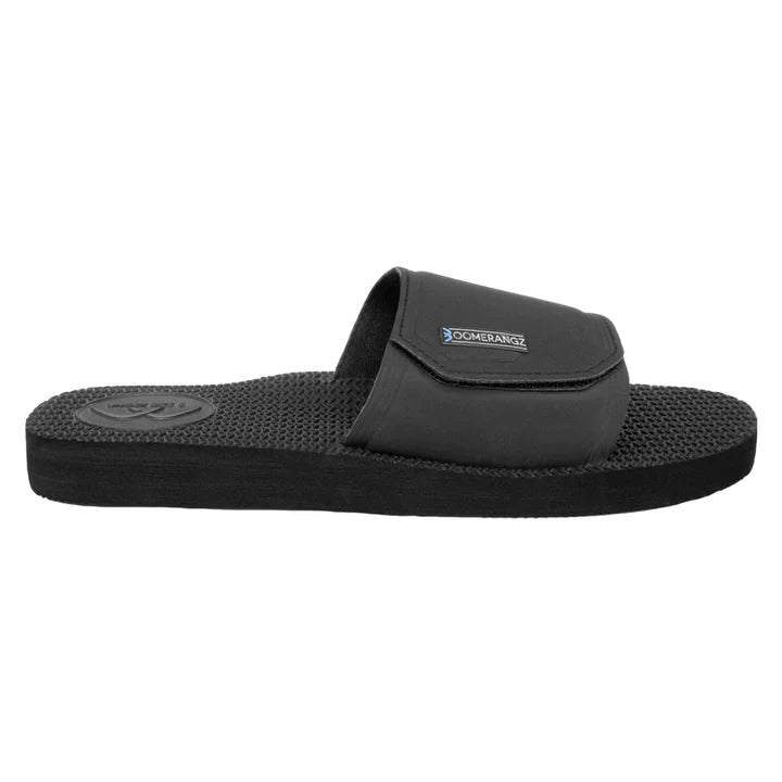 The Regular Black Adjustable Slides by  Boomerangz are currently available at Rawspice Boutique.