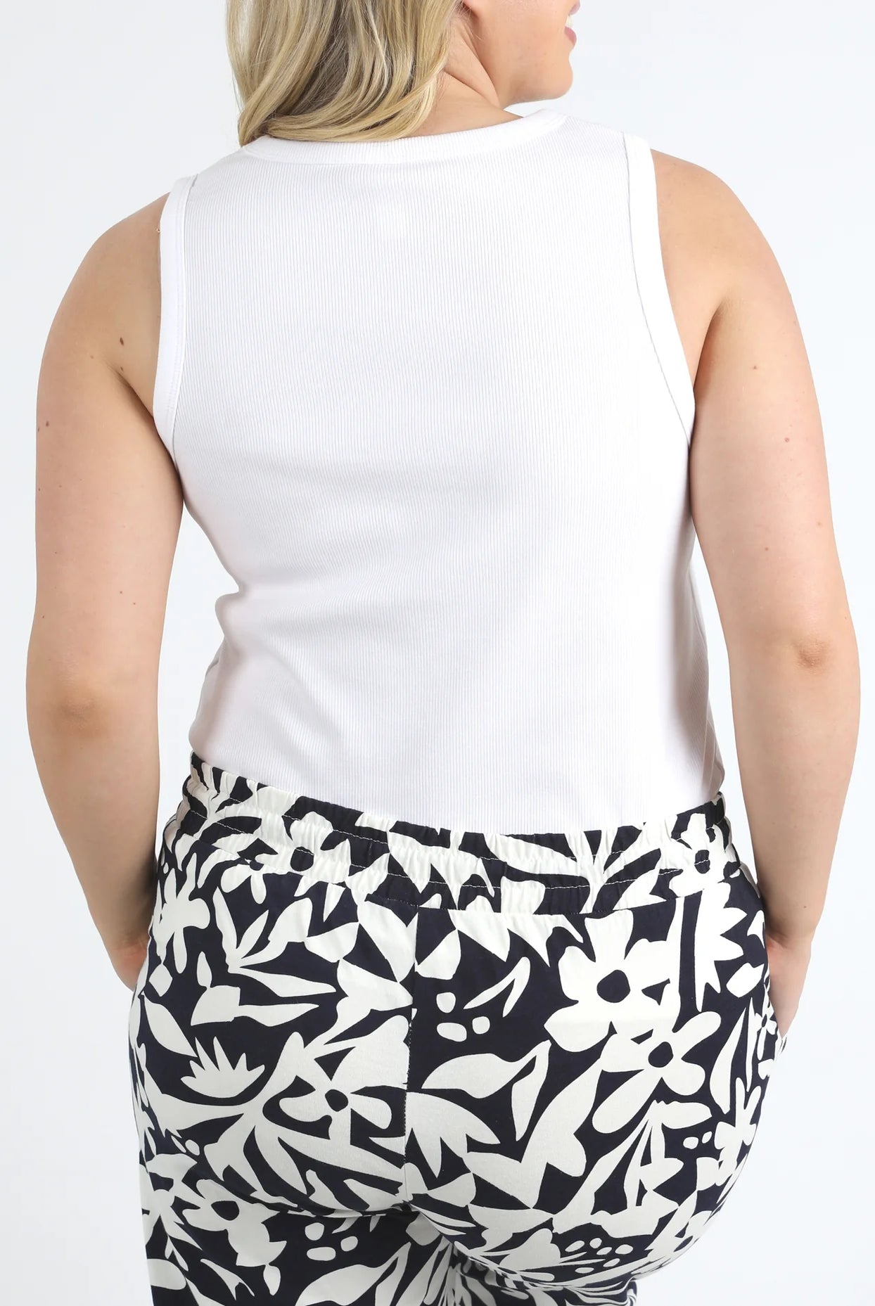 The White Rib Vee Tank by Elm is available at Rawspice Boutique.