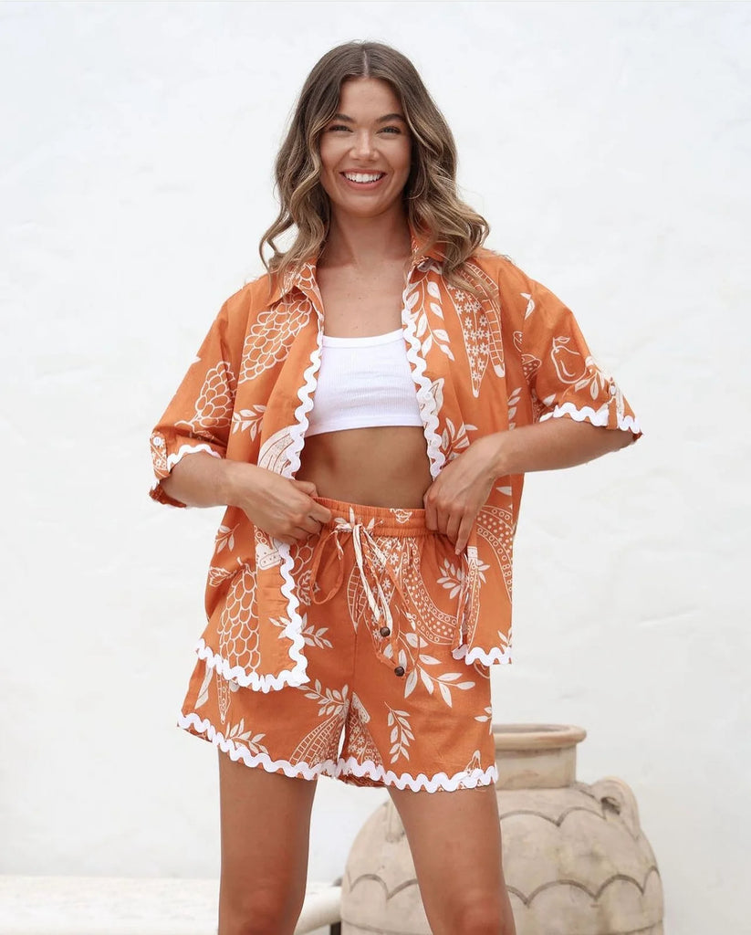 The Rust Riviera Top & Shorts Set by Joop & Gypsy is currently available at Rawspice Boutique.