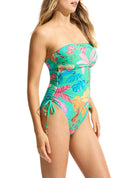 The Tropica DD Drawstring Bandeau One Piece by Seafolly is available at Rawspice Boutique.