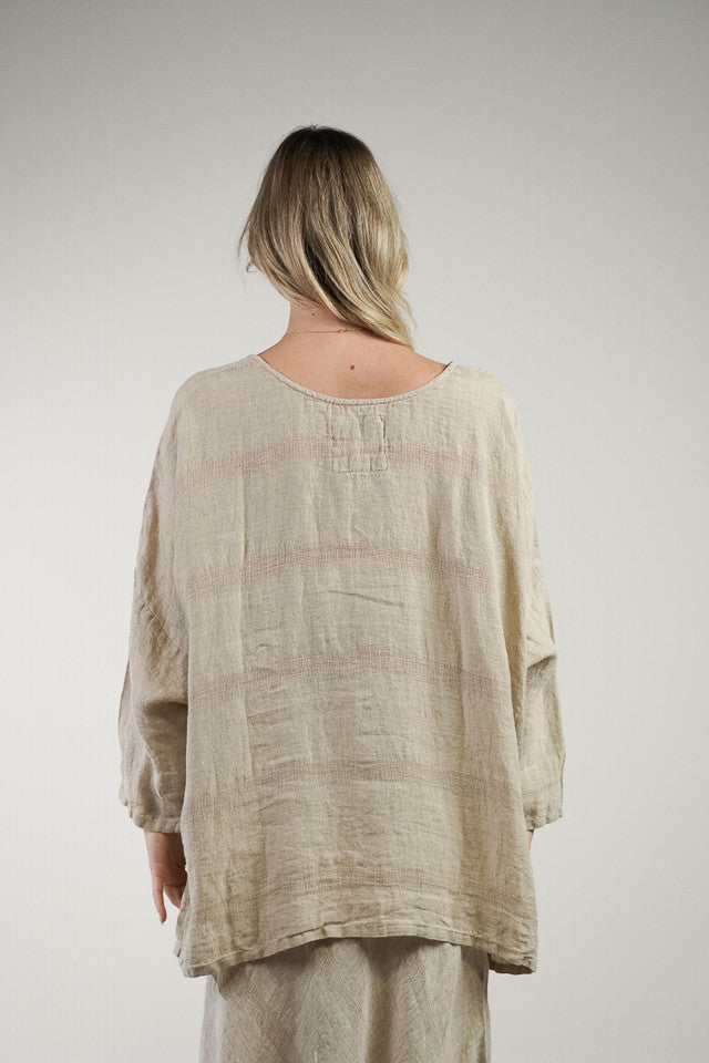 Rustic linen Valentina top in natural combo with a relaxed fit and soft, breathable neutral fabric.