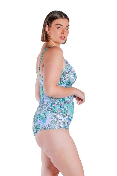 The Whitehaven Ruched Tankini Top by Capriosca is currently available at Rawspice Boutique.