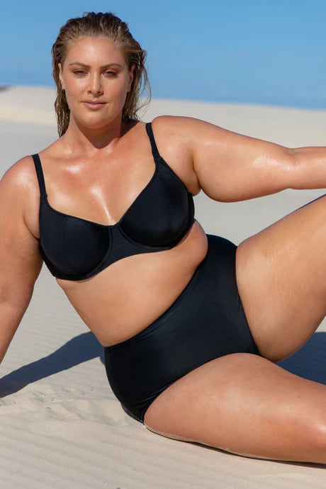 Black High-Waisted Bikini Bottoms by Capriosca is available at Rawspice Boutique.