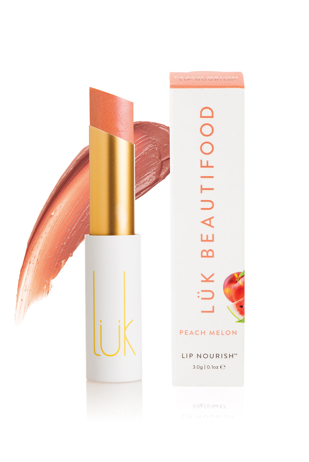 Lip Nourish - Peach Melon by Luk Beautifood available at Rawspice Boutique.