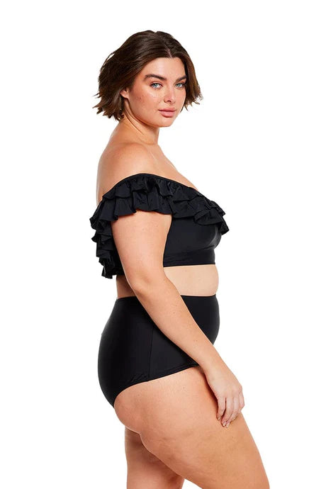 Black High-Waisted Bikini Bottoms by Capriosca is available at Rawspice Boutique.