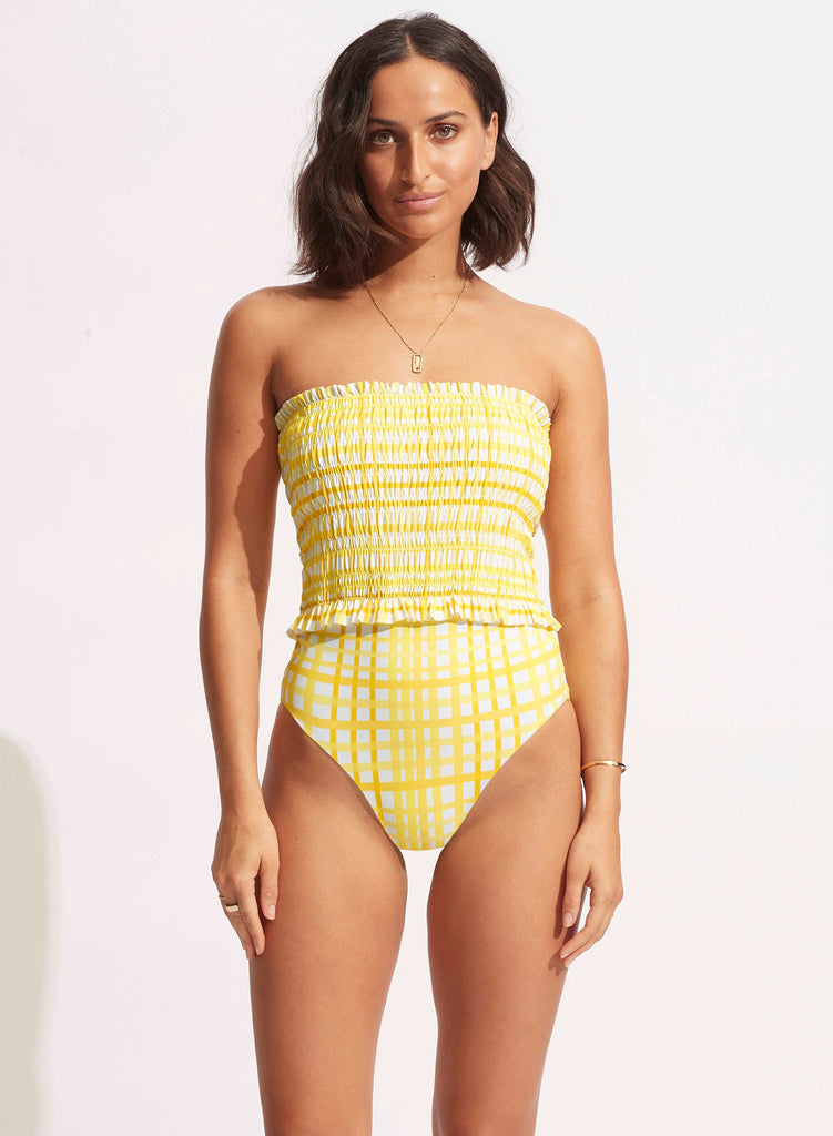 Amalfi Check Bandeau One Piece - Lime Light by Seafolly is available at Rawspice Boutique.  