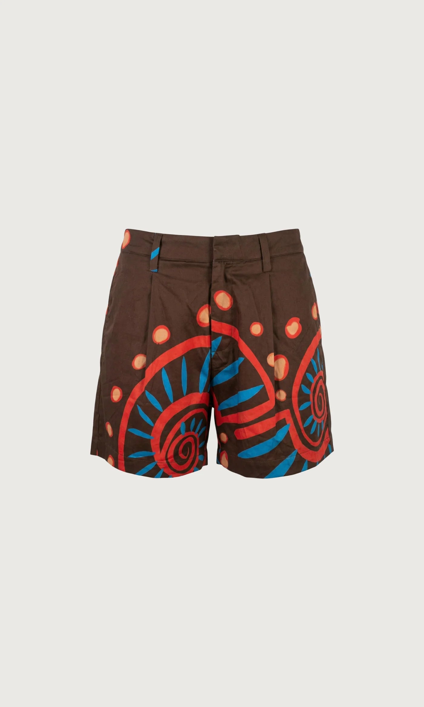 Nautilus Brown women's shorts featuring a warm brown print, relaxed leg and comfortable rise, made from 100% organic cotton poplin.
