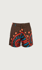 Nautilus Brown women's shorts featuring a warm brown print, relaxed leg and comfortable rise, made from 100% organic cotton poplin.