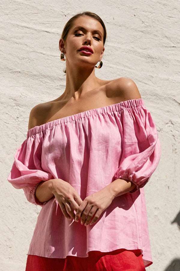 Adorne Elliot Linen Top - Pink is available at Rawspice Boutique 