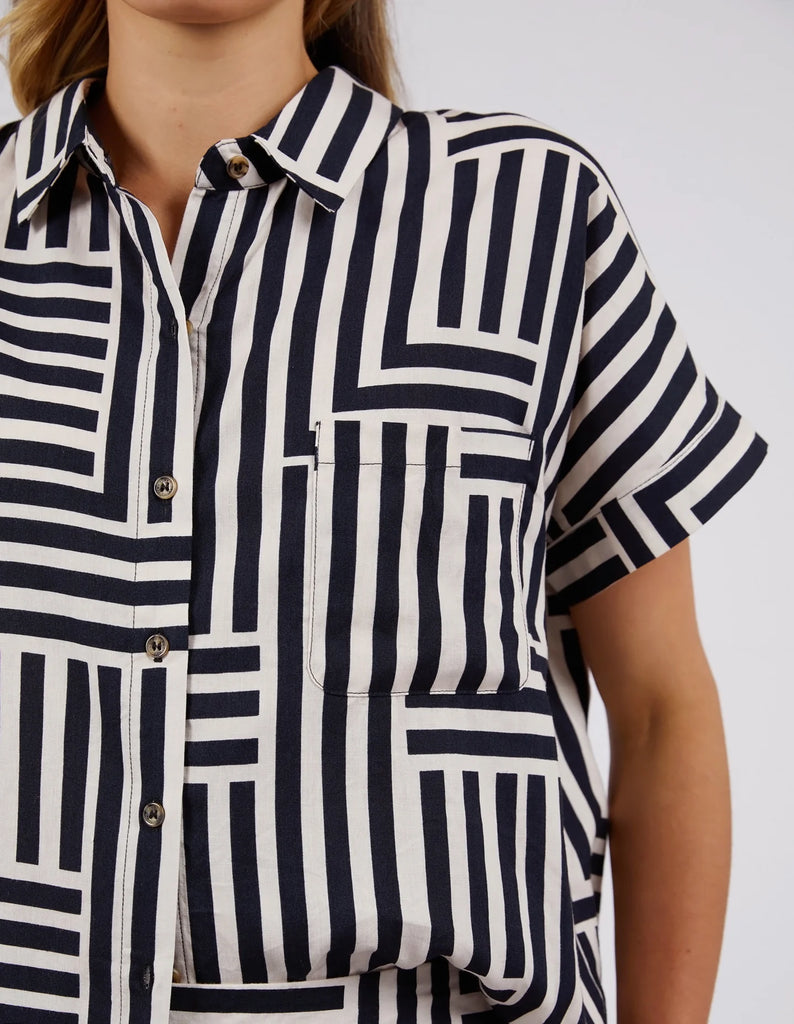 Bauhaus Shirt Navy & Oatmeal by Elm is currently available at Rawspice Boutique, South West Rocks. 