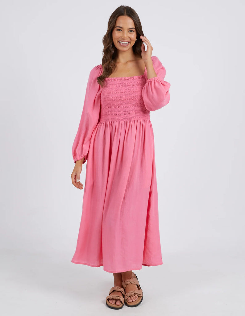 Dusk Midi Dress Pink Lemonade by Elm is currently available at Rawspice Boutique, South West Rocks. 