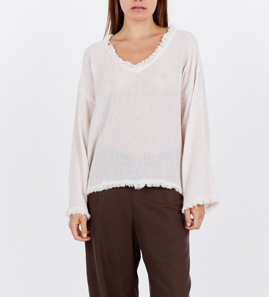 Emi Frayed Top - White by Carbon the Label is currently available from Rawspice Boutique, South West Rocks.